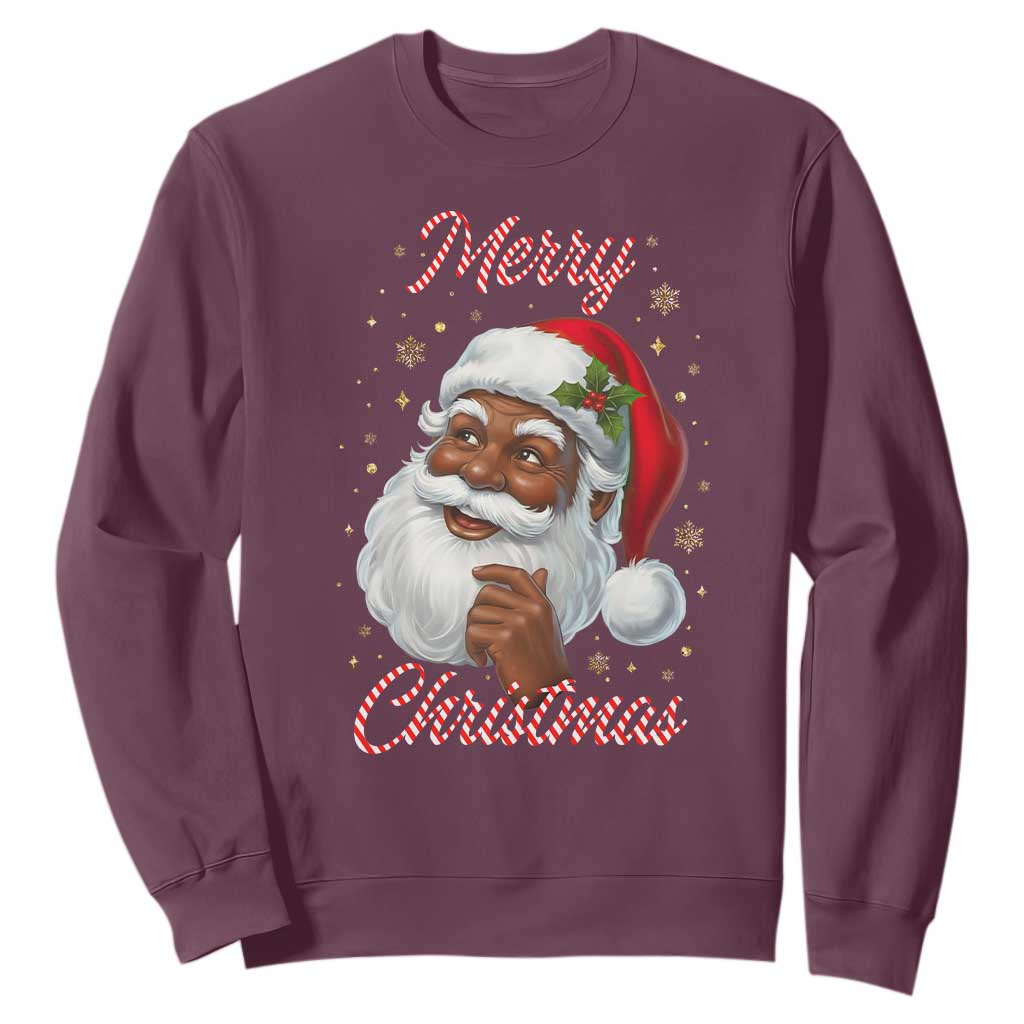 Merry Christmas Black Santa Claus Sweatshirt Retro Nostalgic Festive Holiday