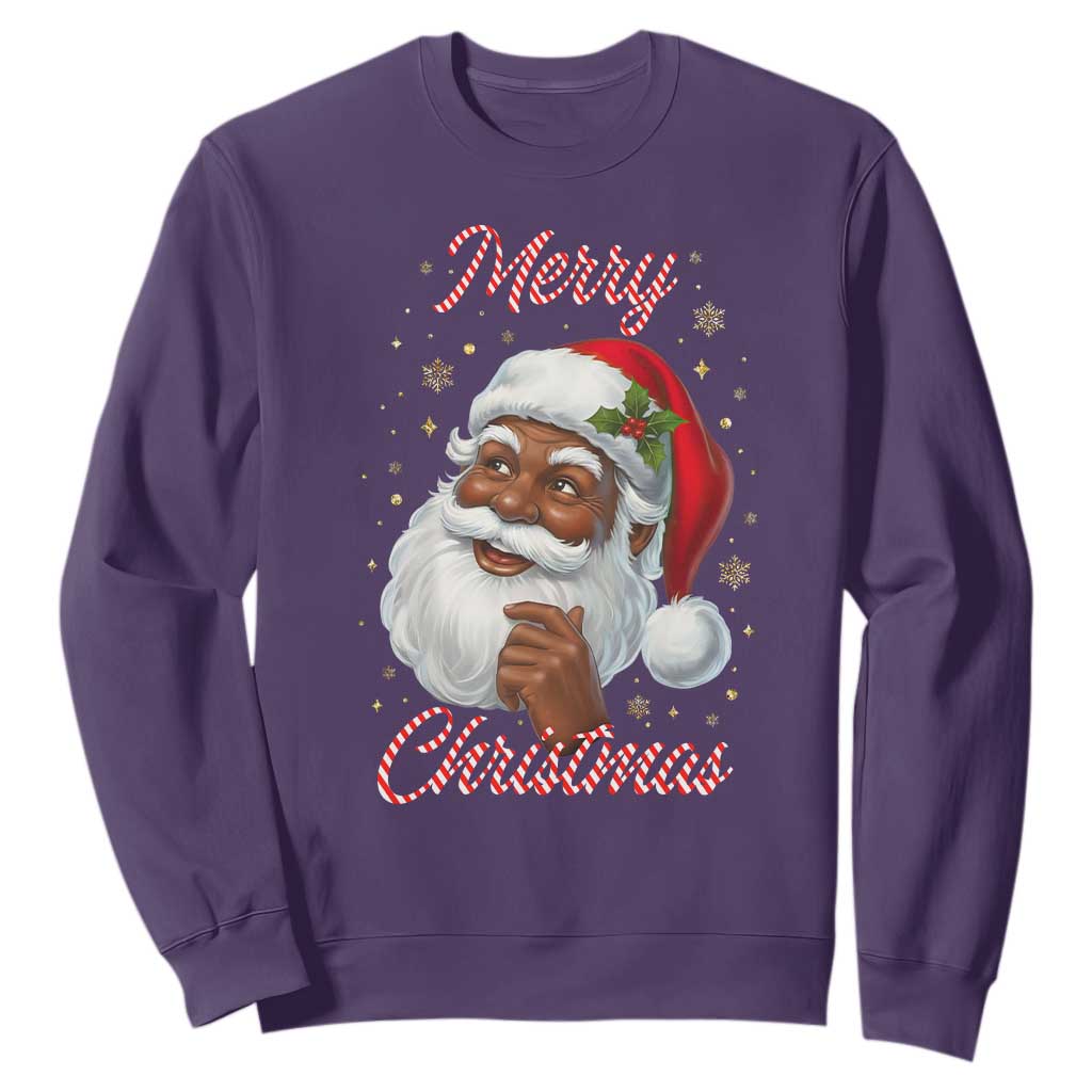 Merry Christmas Black Santa Claus Sweatshirt Retro Nostalgic Festive Holiday