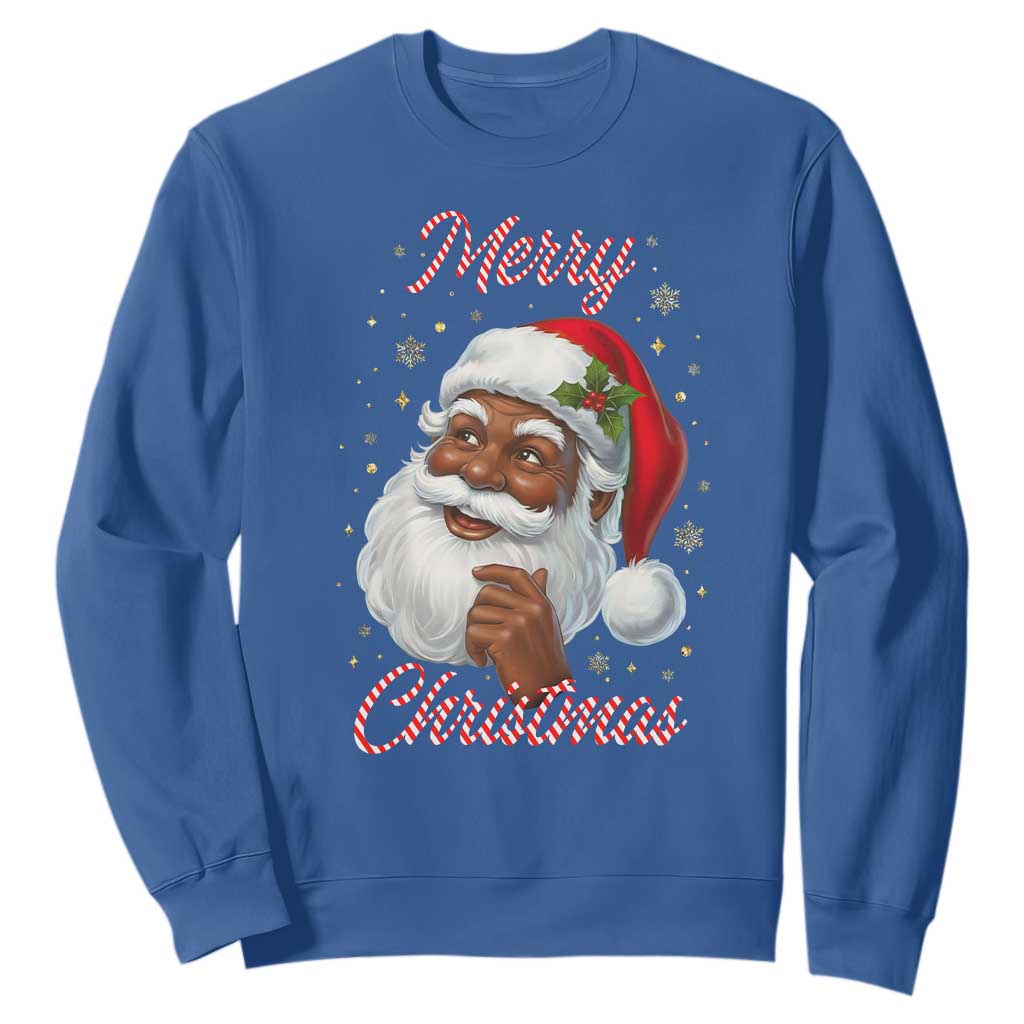 Merry Christmas Black Santa Claus Sweatshirt Retro Nostalgic Festive Holiday