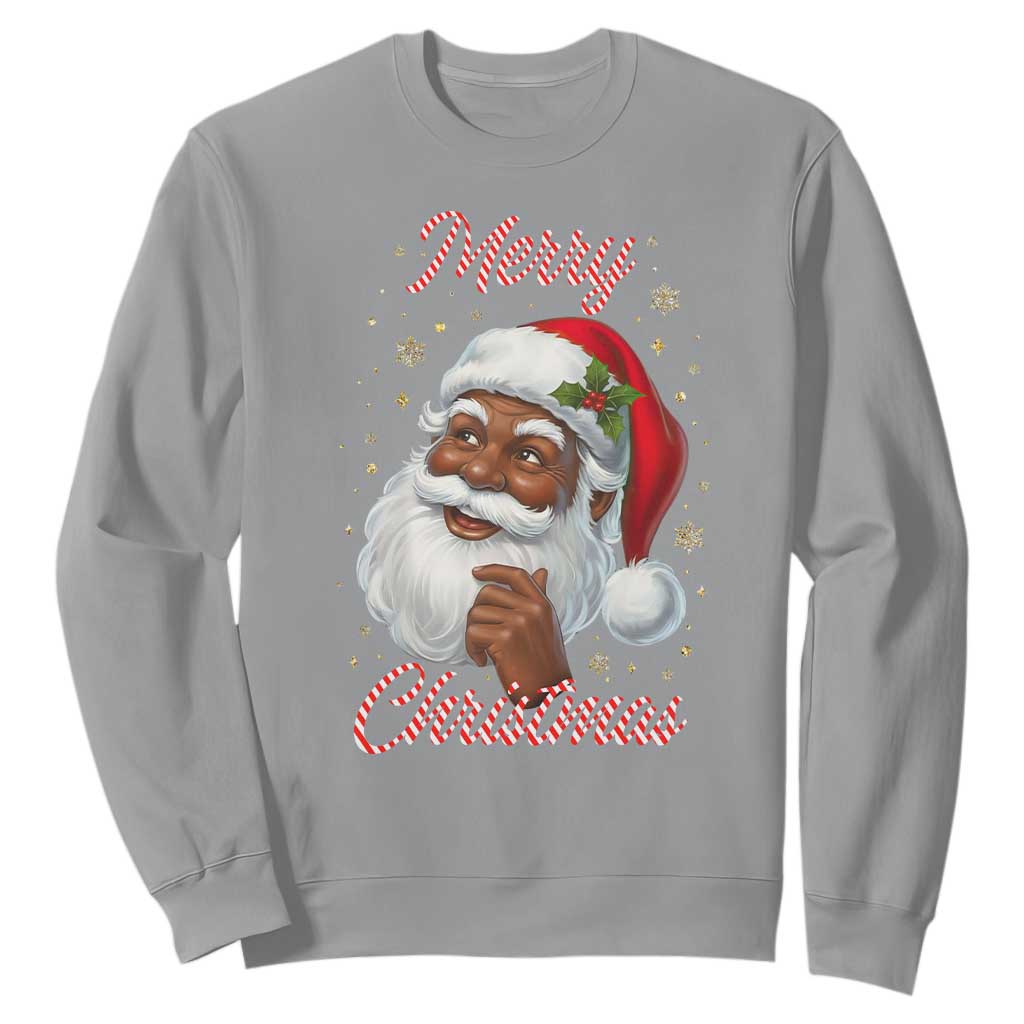Merry Christmas Black Santa Claus Sweatshirt Retro Nostalgic Festive Holiday