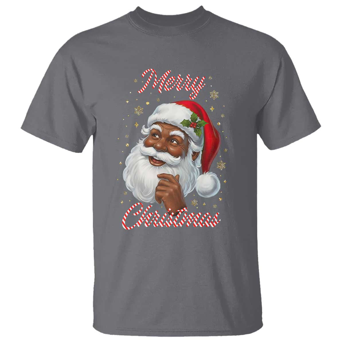 Merry Christmas Black Santa Claus T Shirt Retro Nostalgic Festive Holiday