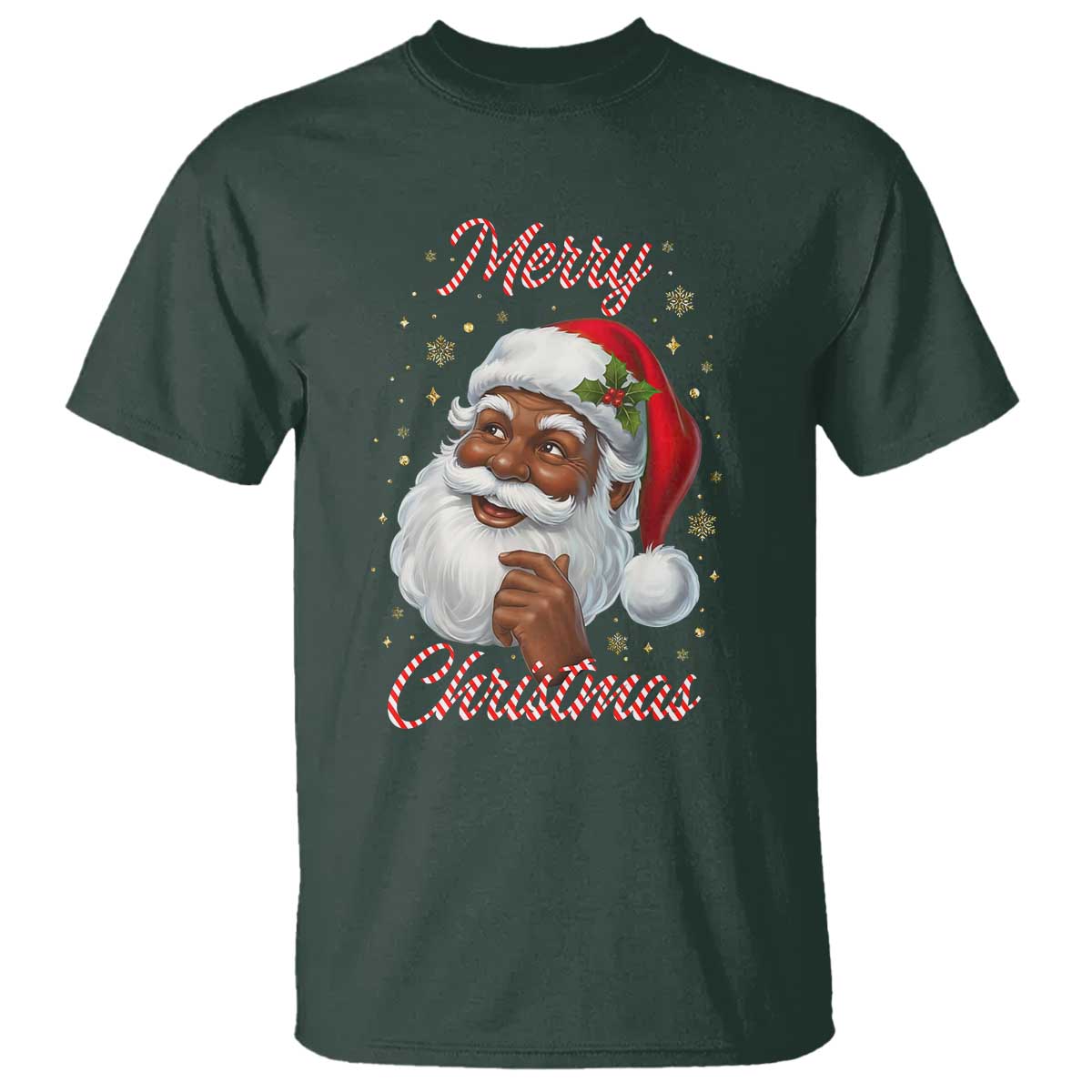 Merry Christmas Black Santa Claus T Shirt Retro Nostalgic Festive Holiday