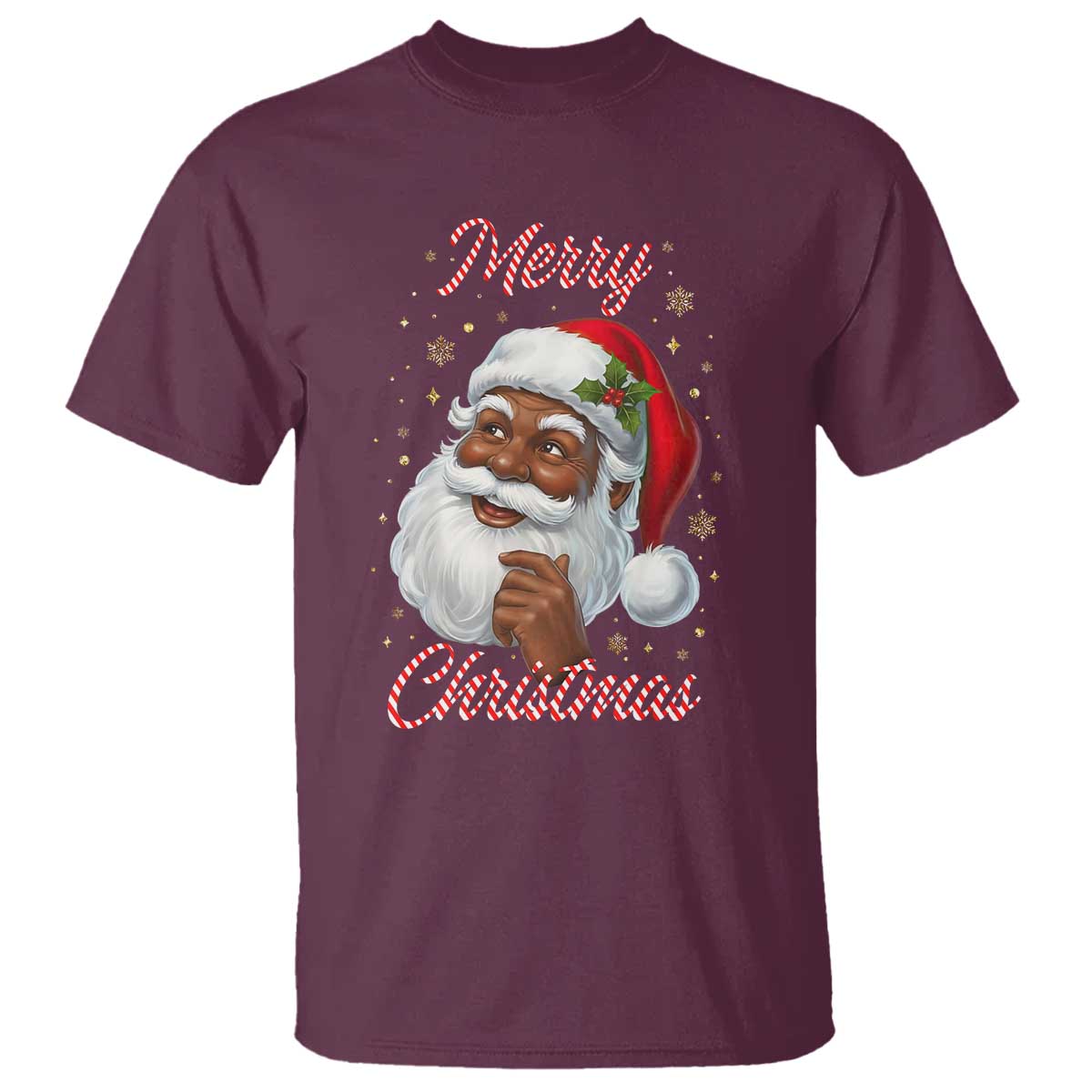 Merry Christmas Black Santa Claus T Shirt Retro Nostalgic Festive Holiday