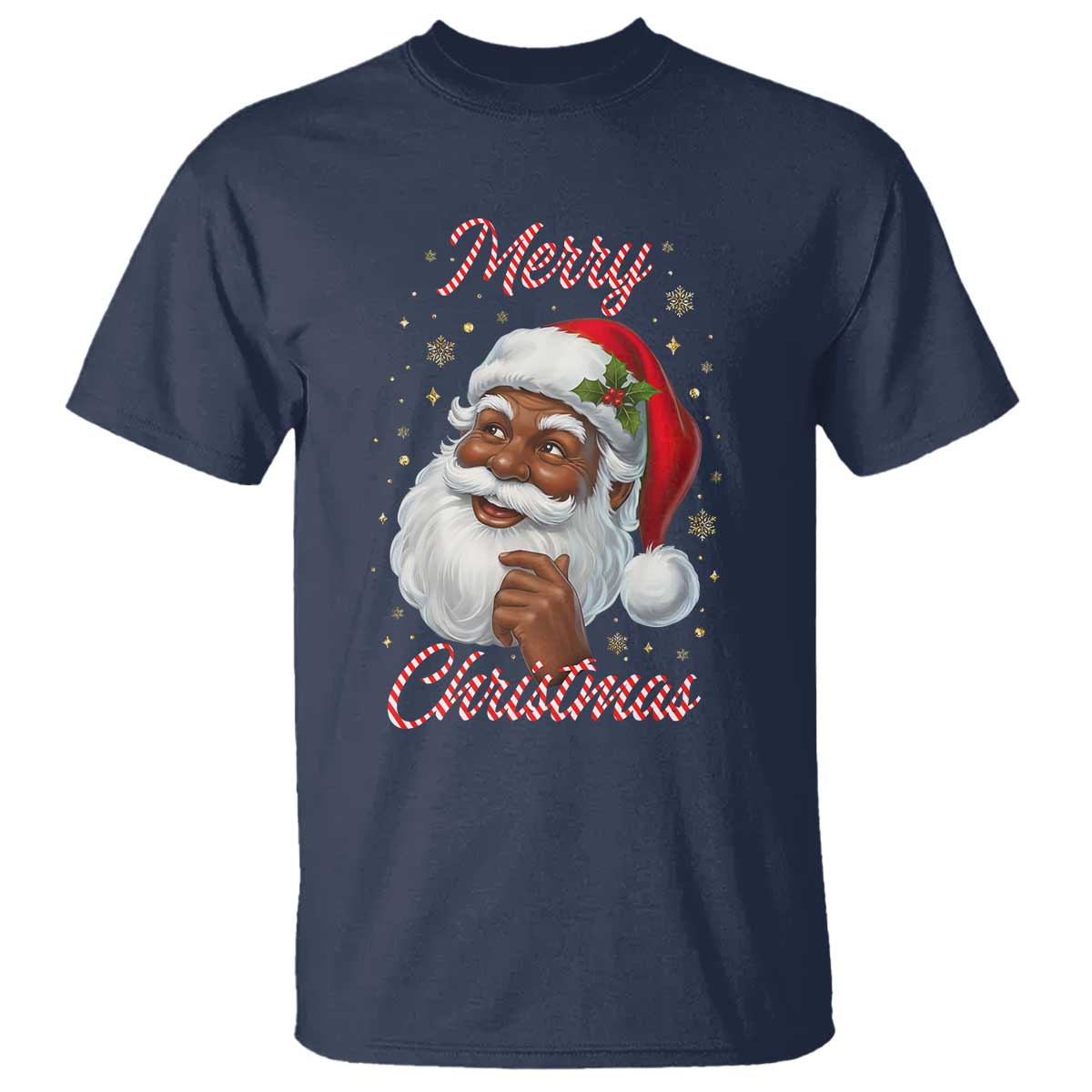 Merry Christmas Black Santa Claus T Shirt Retro Nostalgic Festive Holiday