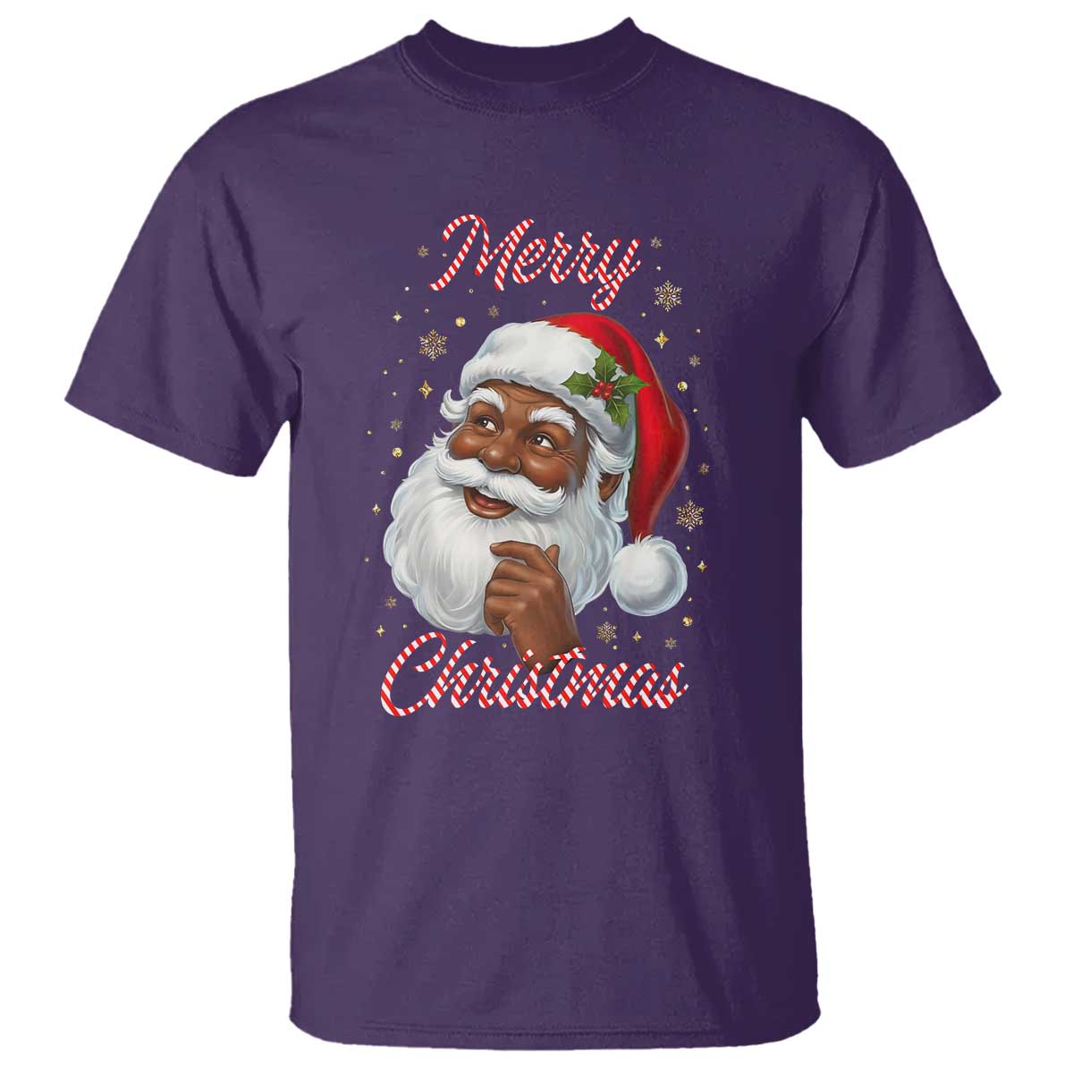 Merry Christmas Black Santa Claus T Shirt Retro Nostalgic Festive Holiday