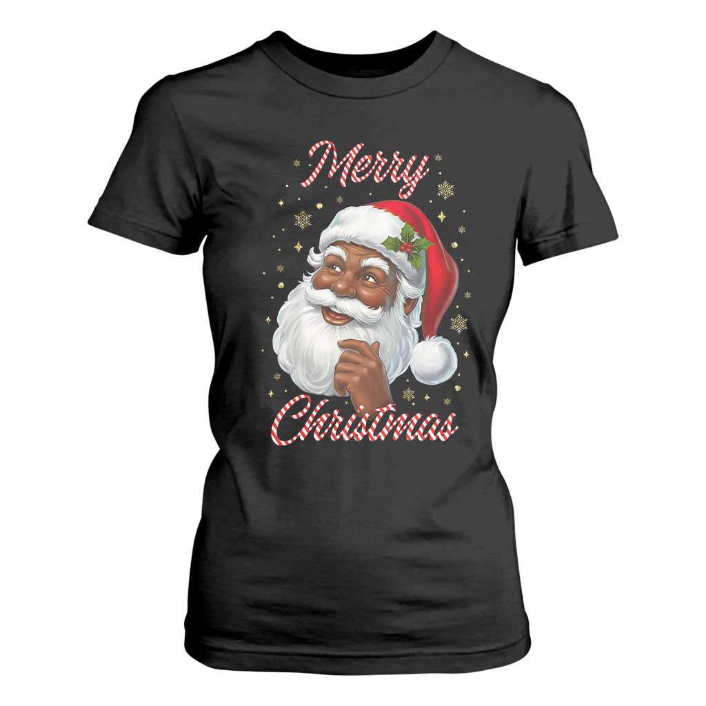 Merry Christmas Black Santa Claus T Shirt For Women Retro Nostalgic Festive Holiday
