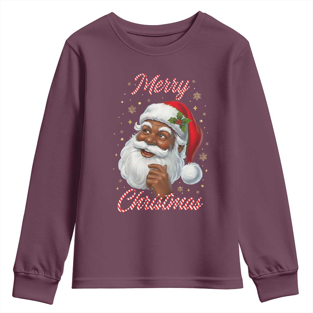 Merry Christmas Black Santa Claus Youth Sweatshirt Retro Nostalgic Festive Holiday