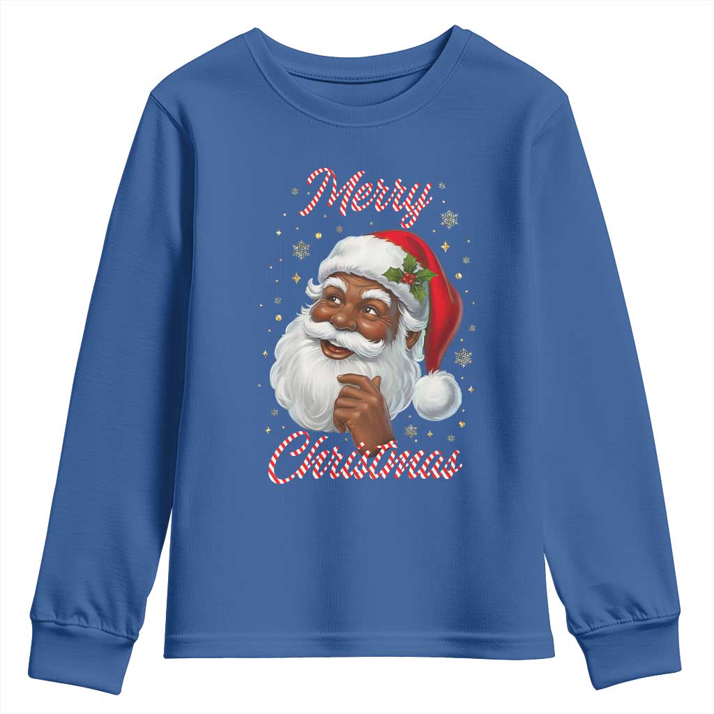 Merry Christmas Black Santa Claus Youth Sweatshirt Retro Nostalgic Festive Holiday