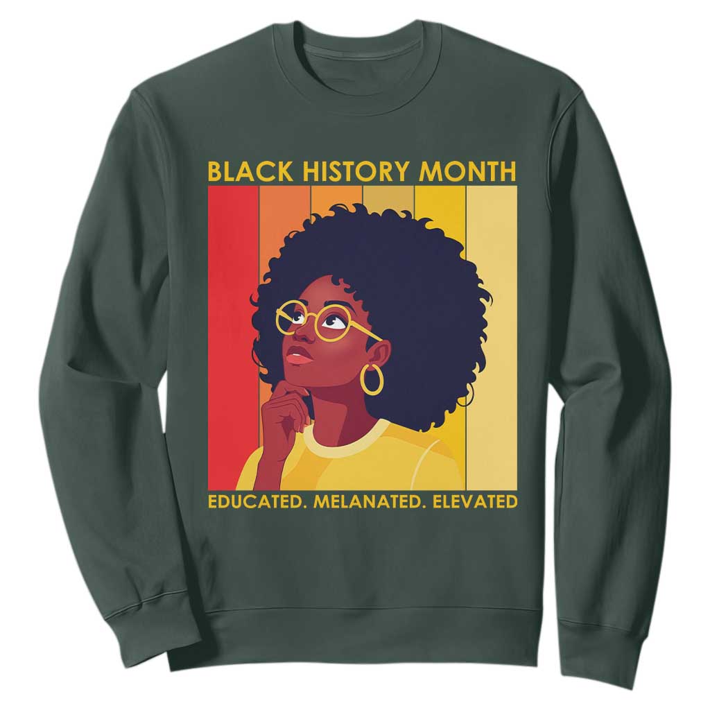 Black History Month Afro Woman Sweatshirt Educated Melanated Elevated African American Empowerment