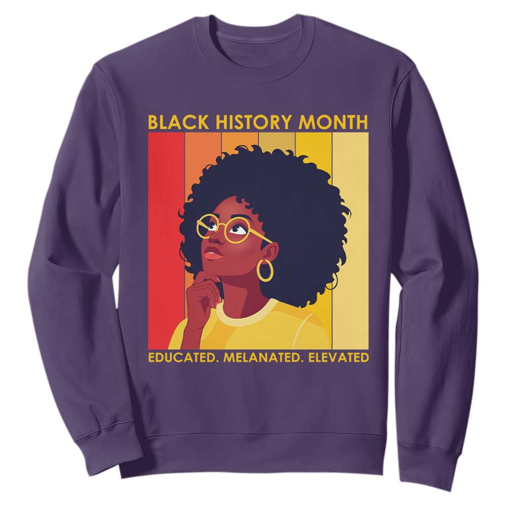 Black History Month Afro Woman Sweatshirt Educated Melanated Elevated African American Empowerment