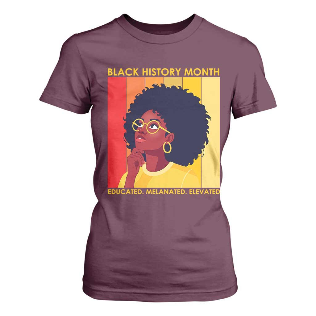 Black History Month Afro Woman T Shirt For Women Educated Melanated Elevated African American Empowerment