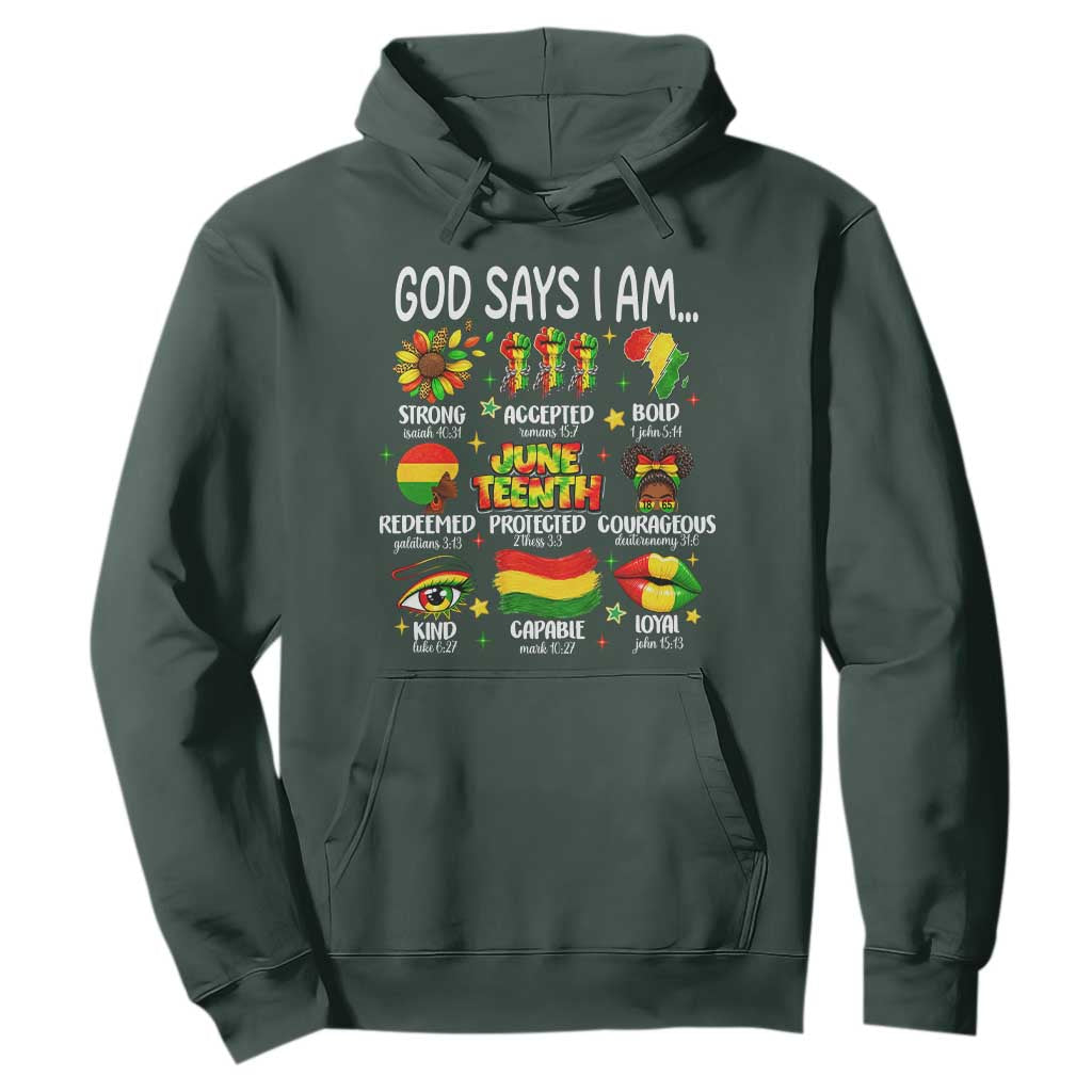 God Says I Am Juneteenth Christian Hoodie Pan-African Afrocentric Faith Bible Verses Freedom Day
