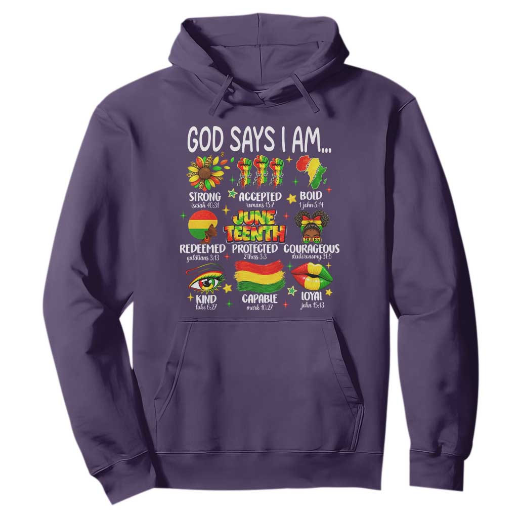God Says I Am Juneteenth Christian Hoodie Pan-African Afrocentric Faith Bible Verses Freedom Day