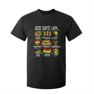 God Says I Am Juneteenth Christian T Shirt For Kid Pan-African Afrocentric Faith Bible Verses Freedom Day