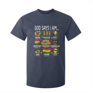 God Says I Am Juneteenth Christian T Shirt For Kid Pan-African Afrocentric Faith Bible Verses Freedom Day