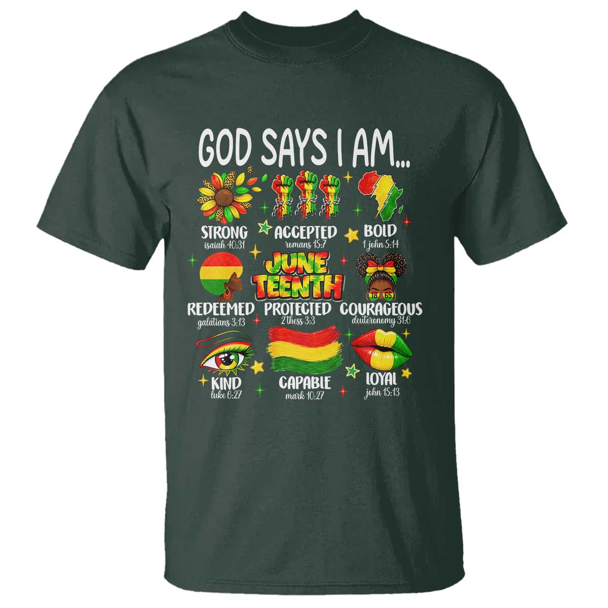God Says I Am Juneteenth Christian T Shirt Pan-African Afrocentric Faith Bible Verses Freedom Day