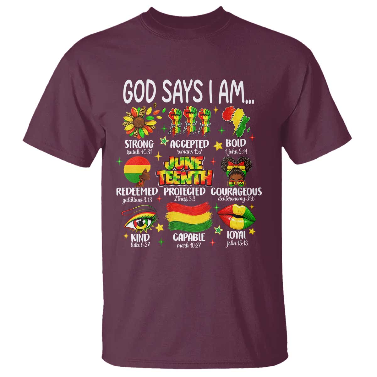 God Says I Am Juneteenth Christian T Shirt Pan-African Afrocentric Faith Bible Verses Freedom Day