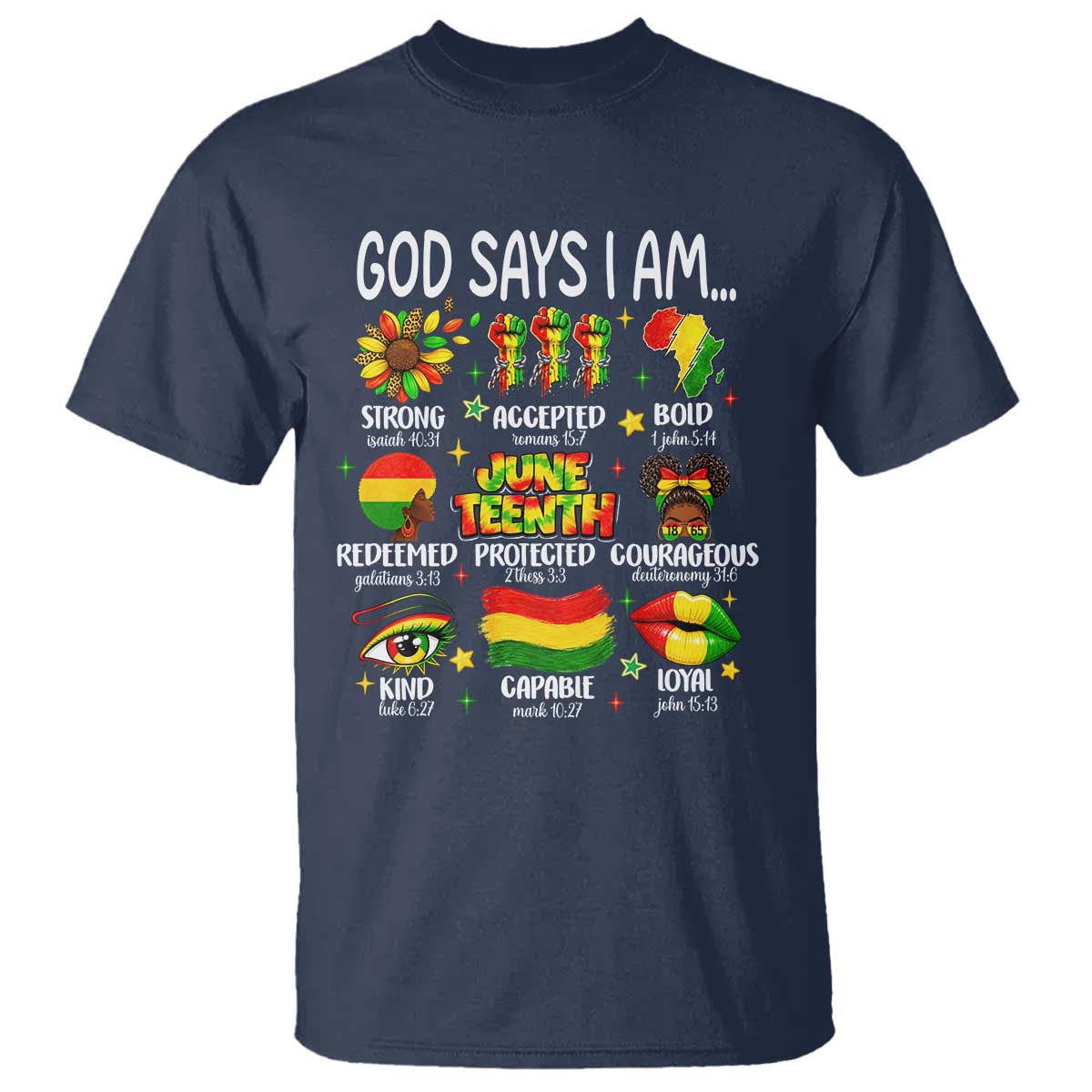 God Says I Am Juneteenth Christian T Shirt Pan-African Afrocentric Faith Bible Verses Freedom Day