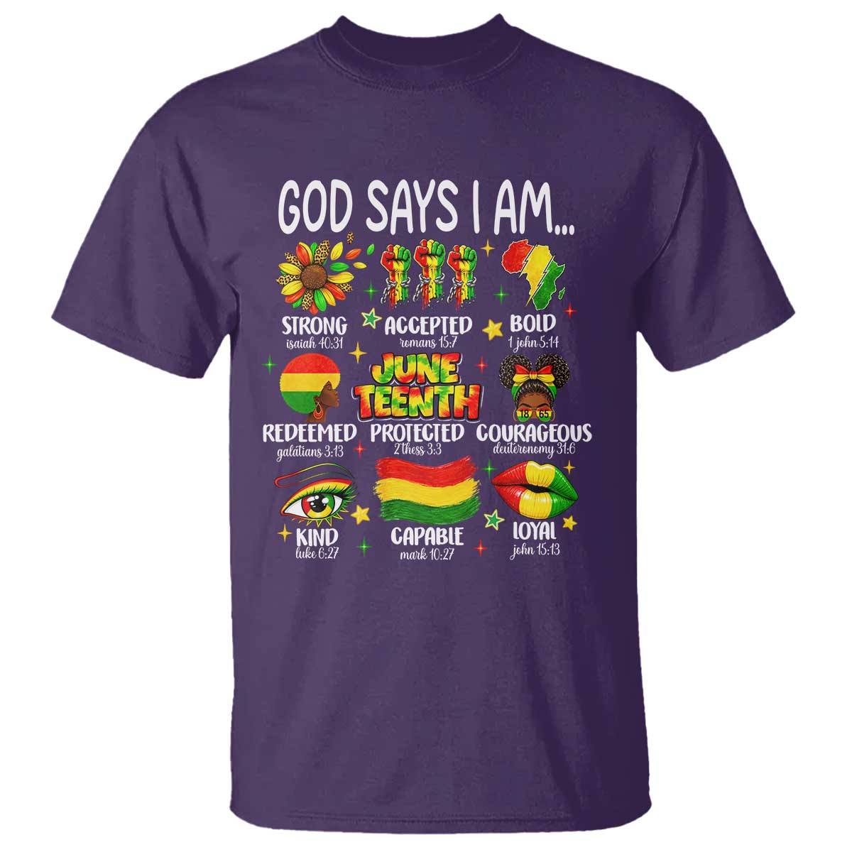 God Says I Am Juneteenth Christian T Shirt Pan-African Afrocentric Faith Bible Verses Freedom Day