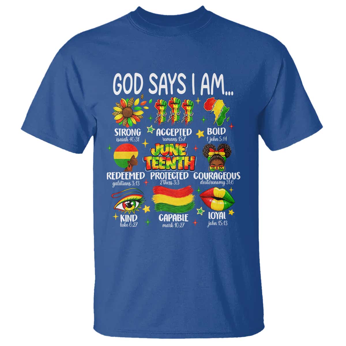 God Says I Am Juneteenth Christian T Shirt Pan-African Afrocentric Faith Bible Verses Freedom Day