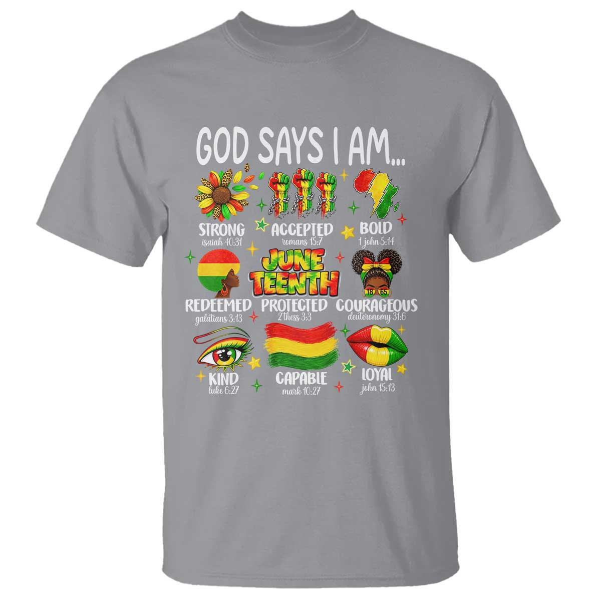 God Says I Am Juneteenth Christian T Shirt Pan-African Afrocentric Faith Bible Verses Freedom Day
