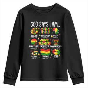 God Says I Am Juneteenth Christian Youth Sweatshirt Pan-African Afrocentric Faith Bible Verses Freedom Day