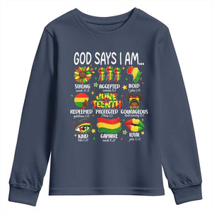 God Says I Am Juneteenth Christian Youth Sweatshirt Pan-African Afrocentric Faith Bible Verses Freedom Day