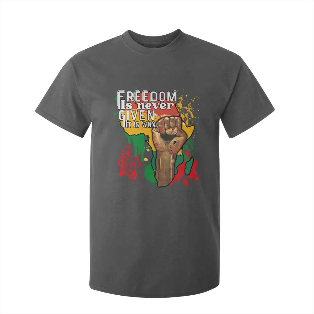Black History Month T Shirt For Kid Freedom Is Never Given It Is Won Equal Rights Raised Fist