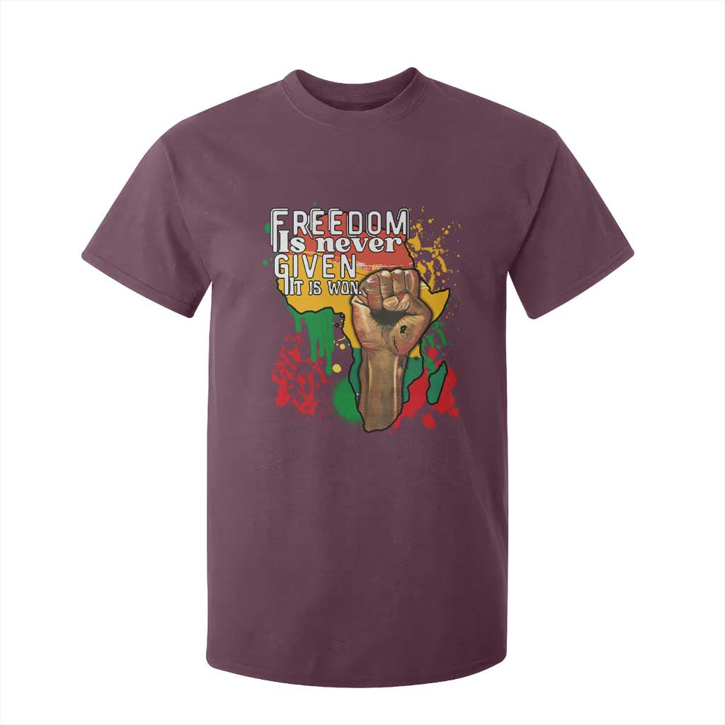 Black History Month T Shirt For Kid Freedom Is Never Given It Is Won Equal Rights Raised Fist