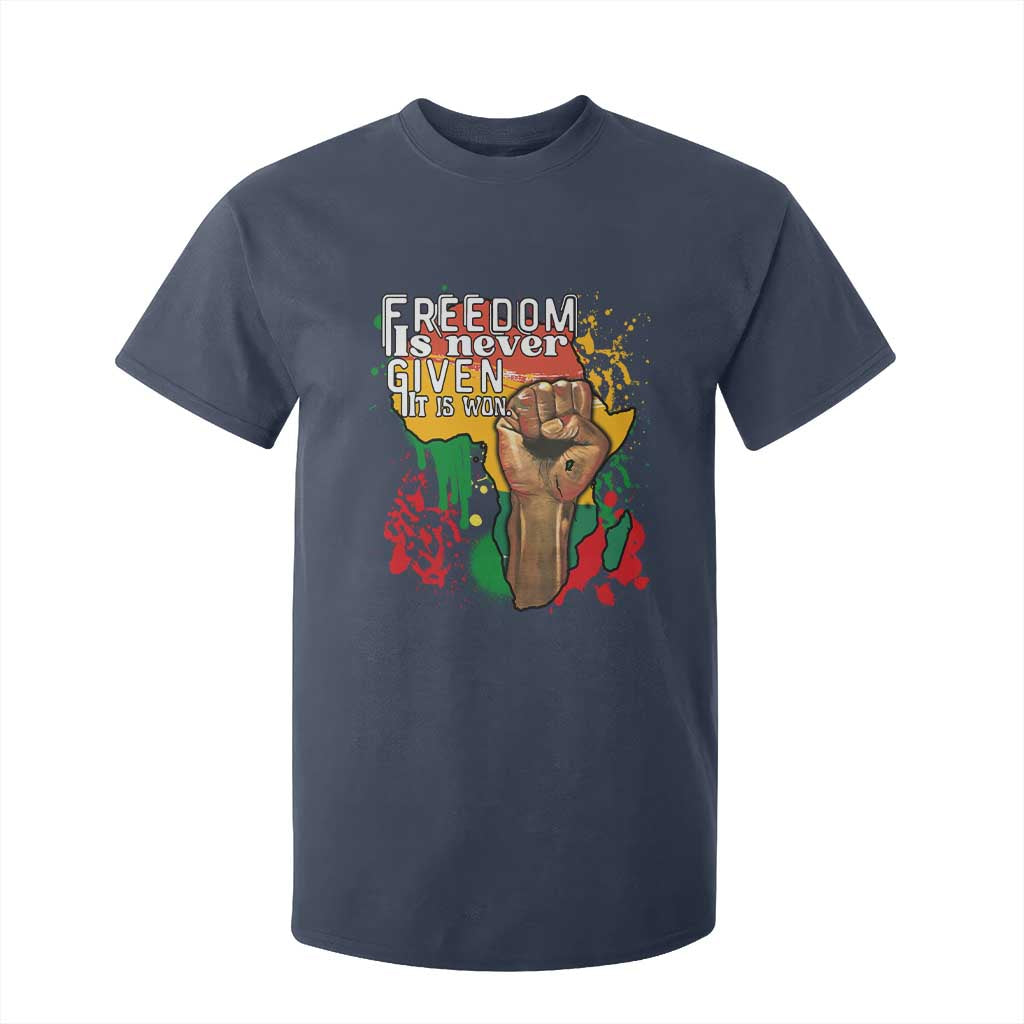 Black History Month T Shirt For Kid Freedom Is Never Given It Is Won Equal Rights Raised Fist