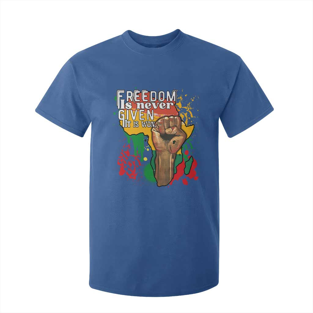 Black History Month T Shirt For Kid Freedom Is Never Given It Is Won Equal Rights Raised Fist