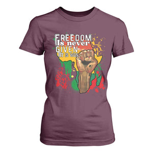 Black History Month T Shirt For Women Freedom Is Never Given It Is Won Equal Rights Raised Fist