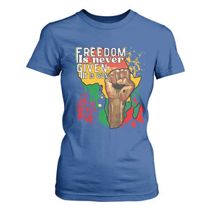 Black History Month T Shirt For Women Freedom Is Never Given It Is Won Equal Rights Raised Fist