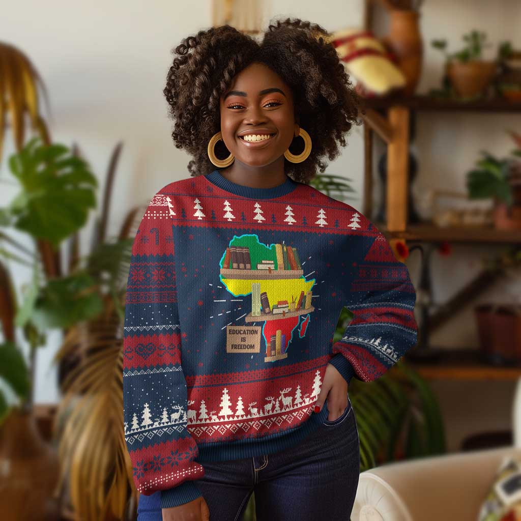 Education Is Freedom Knit Sweatshirt Teach Black History Educated African American