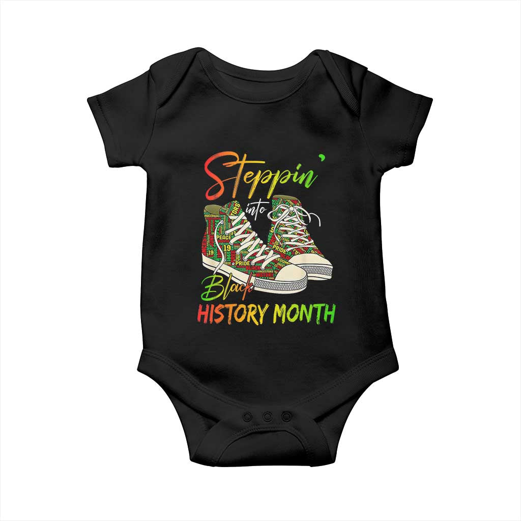 Stepping Into Black History Month Baby Onesie Black Pride Sneakers