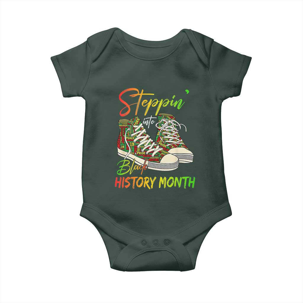 Stepping Into Black History Month Baby Onesie Black Pride Sneakers