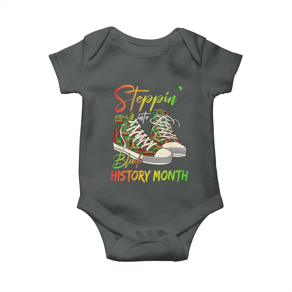 Stepping Into Black History Month Baby Onesie Black Pride Sneakers