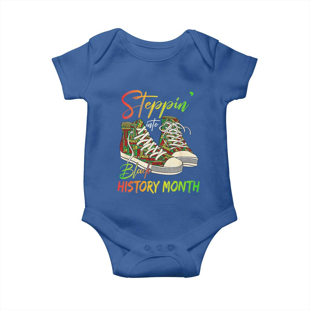 Stepping Into Black History Month Baby Onesie Black Pride Sneakers