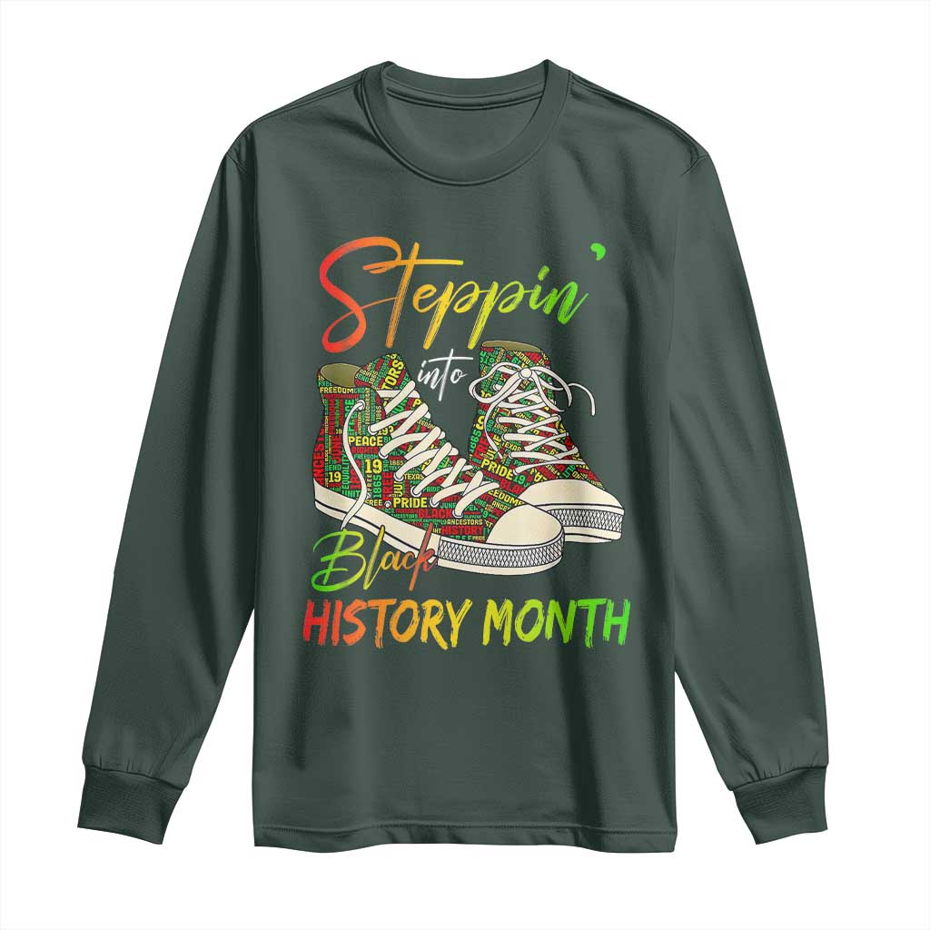 Stepping Into Black History Month Long Sleeve Shirt Black Pride Sneakers