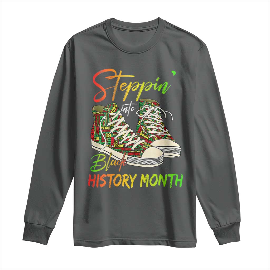 Stepping Into Black History Month Long Sleeve Shirt Black Pride Sneakers