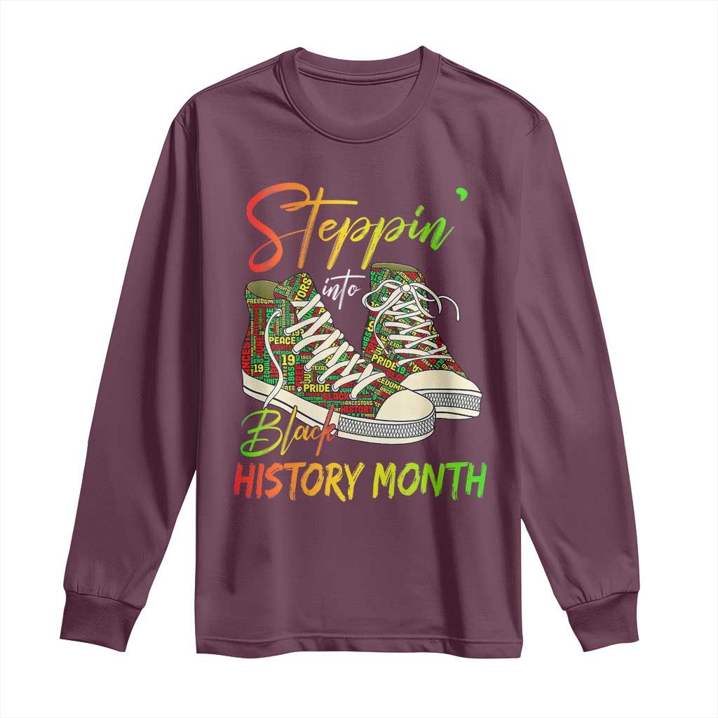 Stepping Into Black History Month Long Sleeve Shirt Black Pride Sneakers