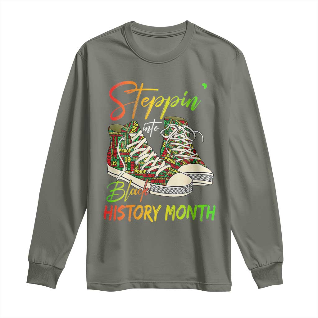 Stepping Into Black History Month Long Sleeve Shirt Black Pride Sneakers