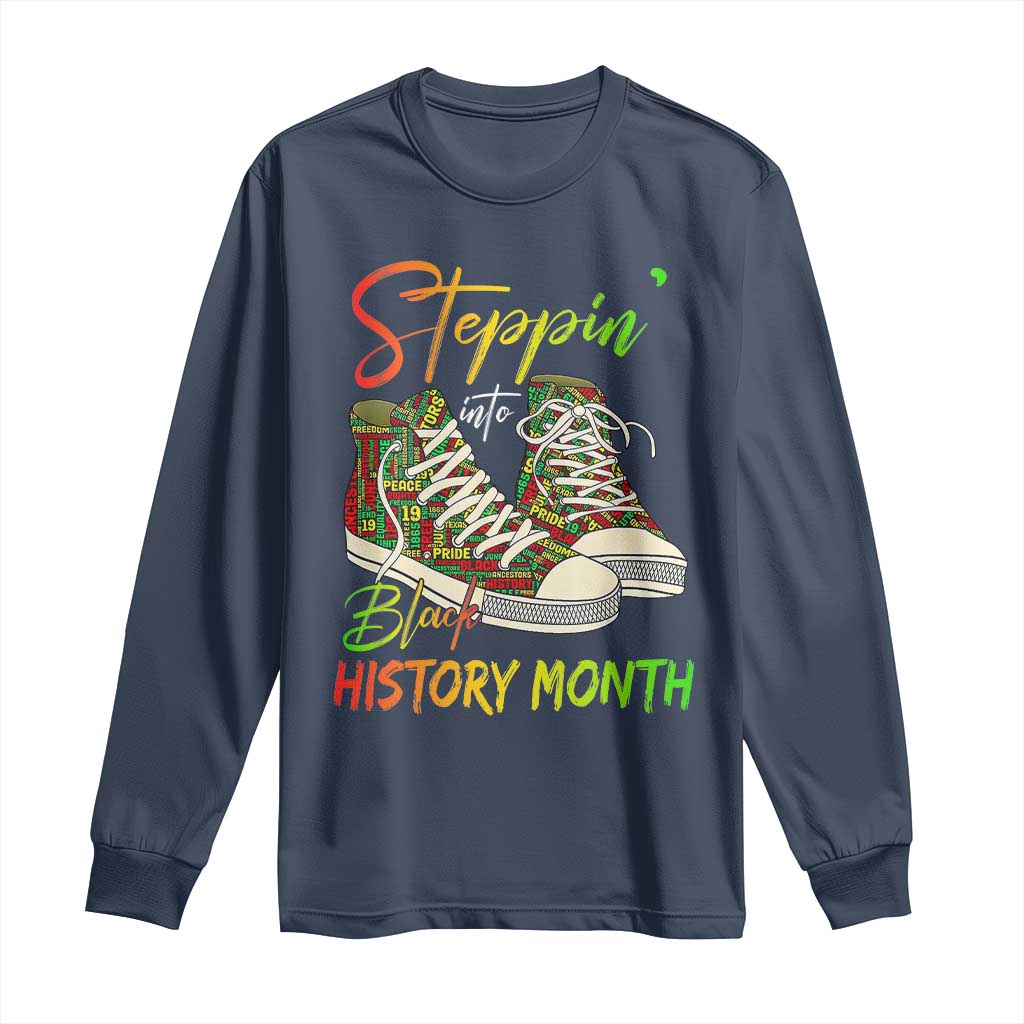 Stepping Into Black History Month Long Sleeve Shirt Black Pride Sneakers