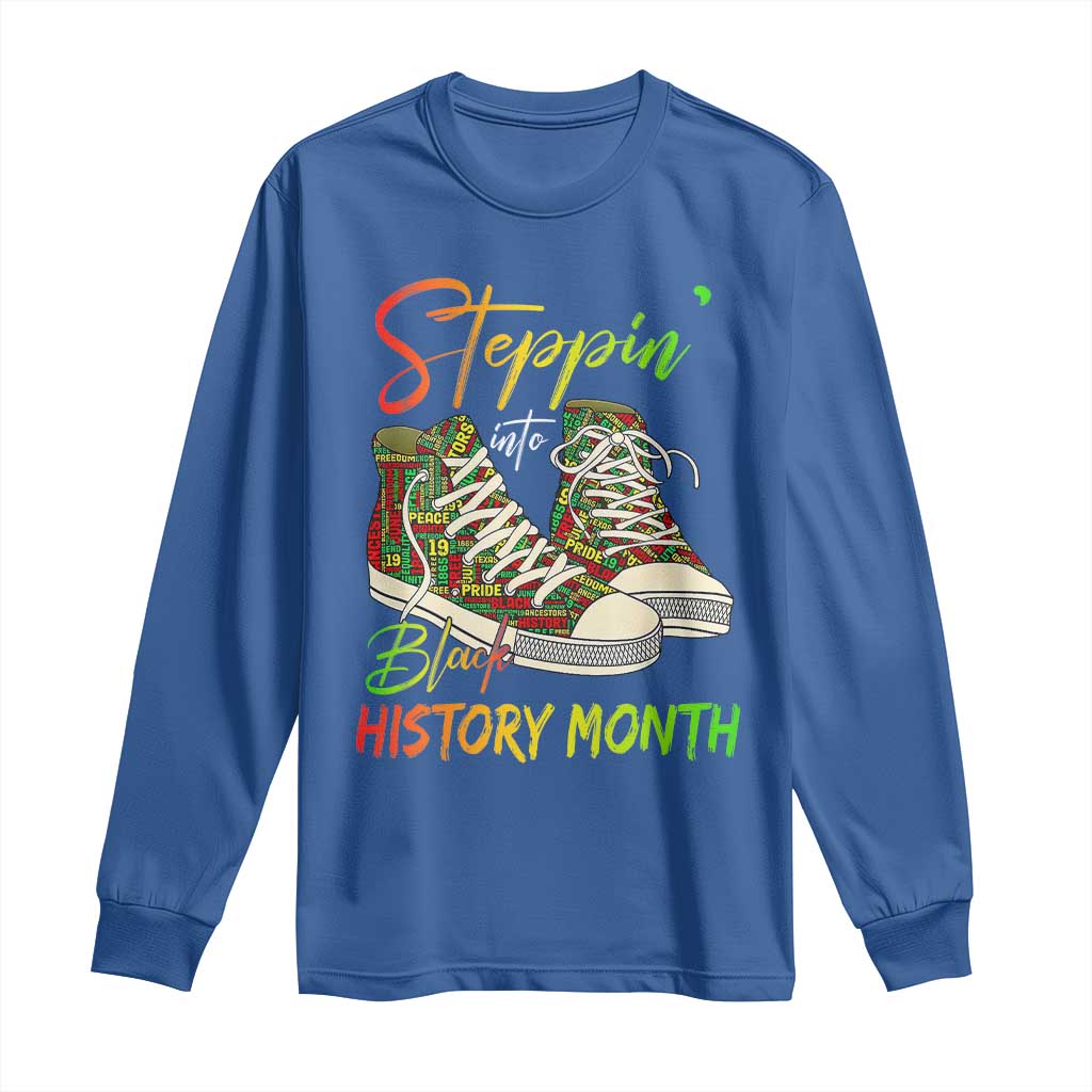 Stepping Into Black History Month Long Sleeve Shirt Black Pride Sneakers