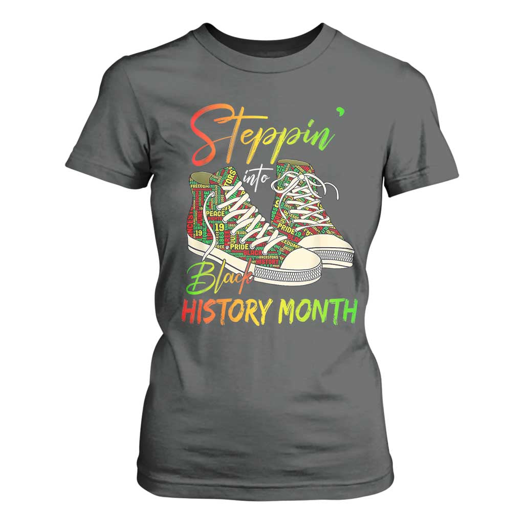Stepping Into Black History Month T Shirt For Women Black Pride Sneakers