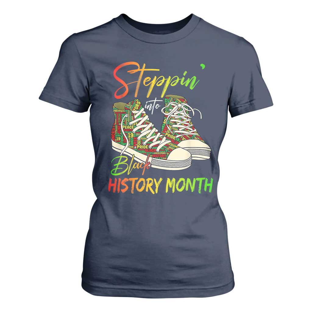 Stepping Into Black History Month T Shirt For Women Black Pride Sneakers