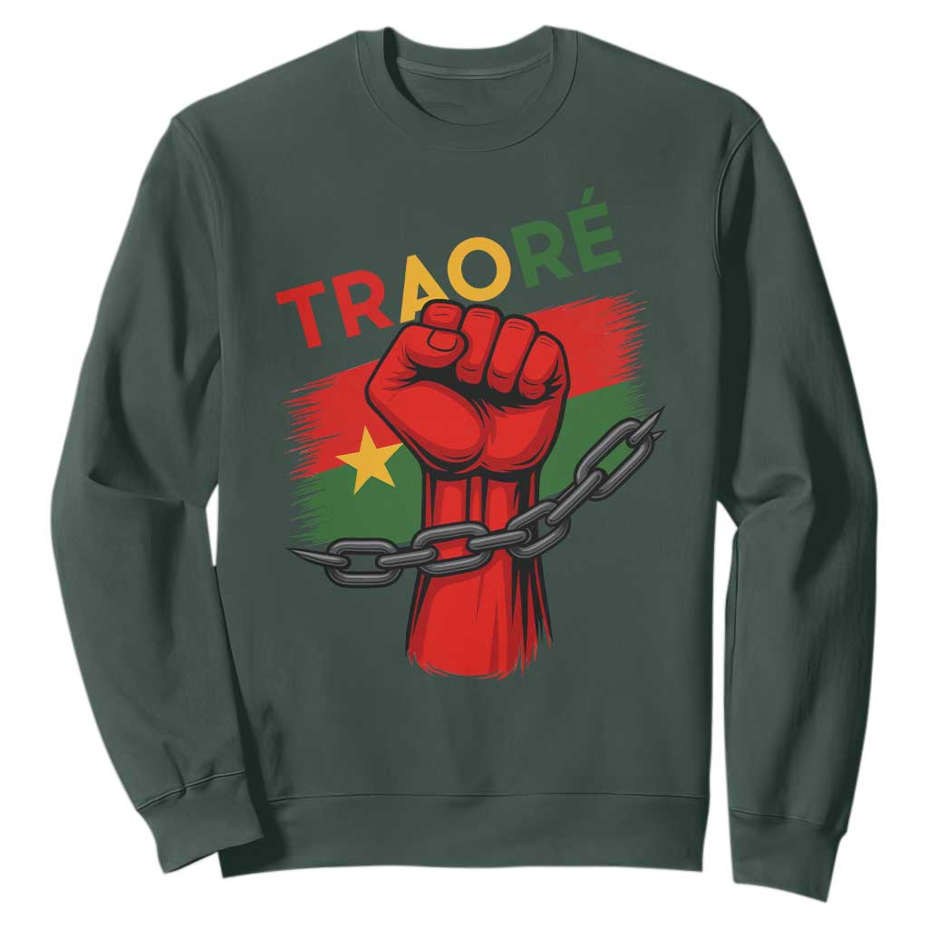 Stand With Traoré 2025 Sweatshirt Burkina Faso Flag Raised Fist Broken Chains