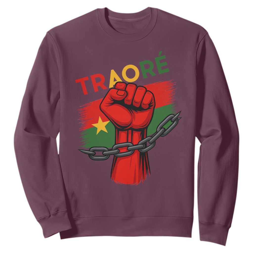 Stand With Traoré 2025 Sweatshirt Burkina Faso Flag Raised Fist Broken Chains