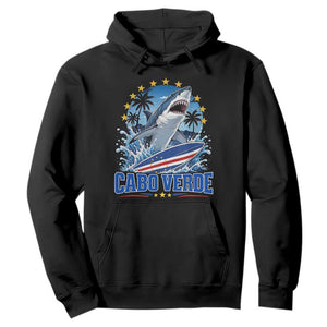 Cabo Verde Surfing Blue Shark Surfboard Hoodie Cape Verde Flag Tropical Ocean Wave