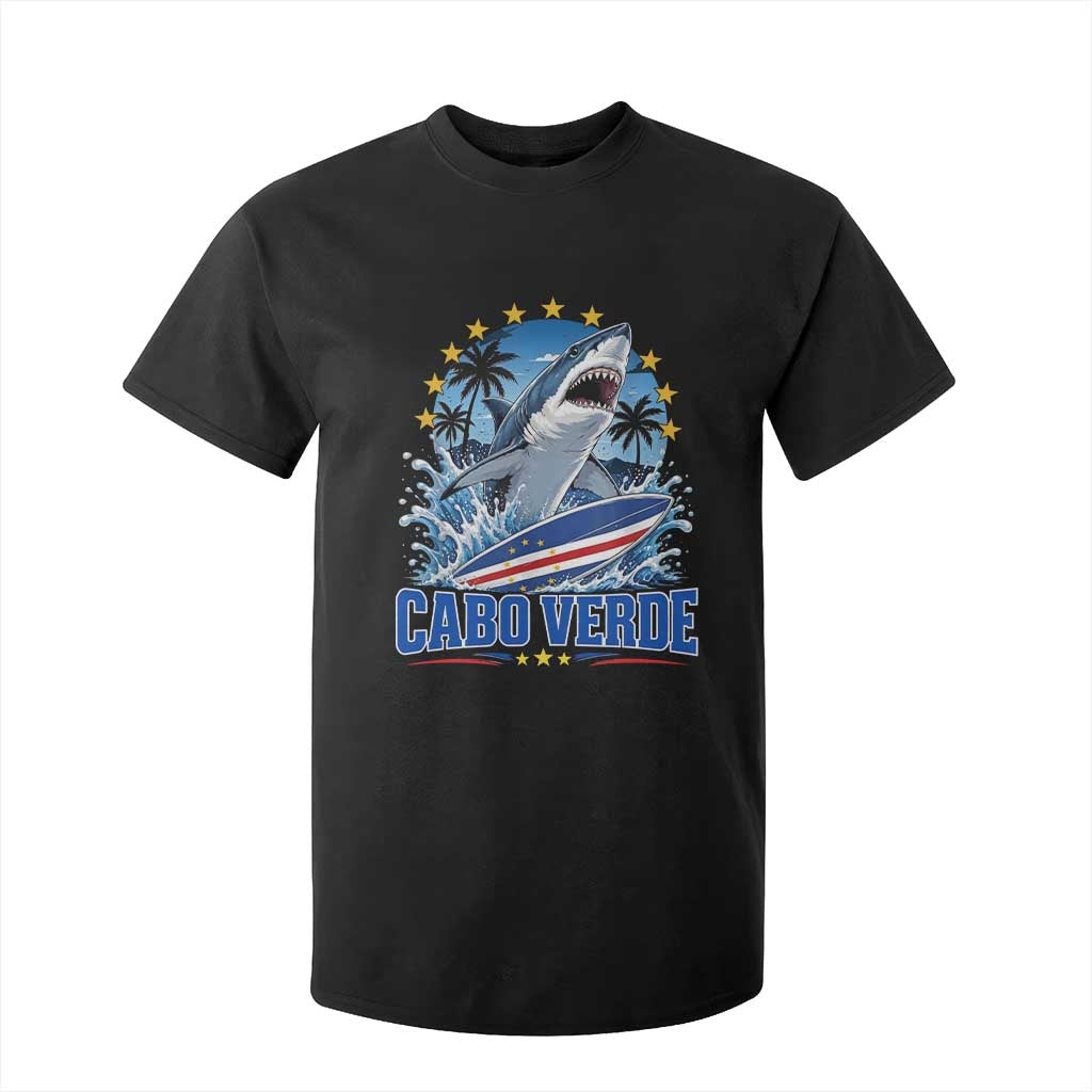 Cabo Verde Surfing Blue Shark Surfboard T Shirt For Kid Cape Verde Flag Tropical Ocean Wave
